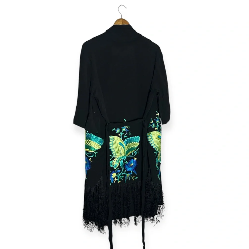 TRASHY DIVAS BUTTERFLY FRINGE KIMONO WITH PSYCHEDELIC BUTTERFLIES DETAIL SIZE L - Picture 6 of 8